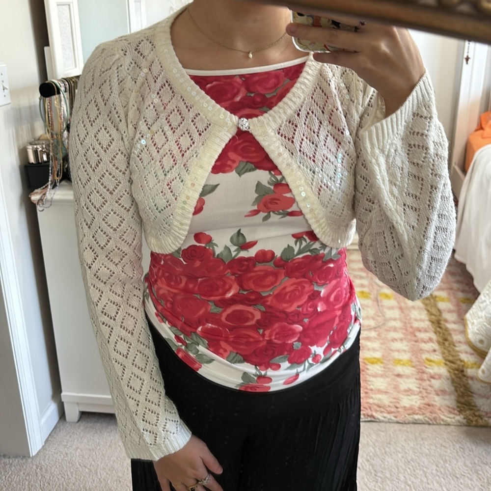 Vintage Y2K Knit Bolero XS Mary Kate and Ashley Shrug Sweater Open Knit Sequin
